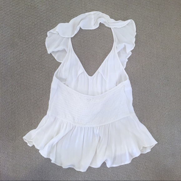Express White Stretchy Halter Top with Ruffles - Picture 6 of 7